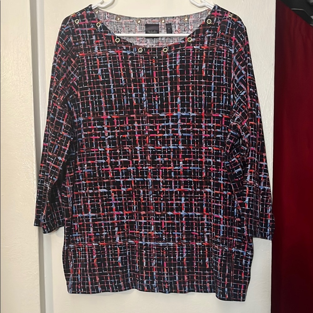 Rafaella Red and White 3/4 Sleeve Boxy Blouse